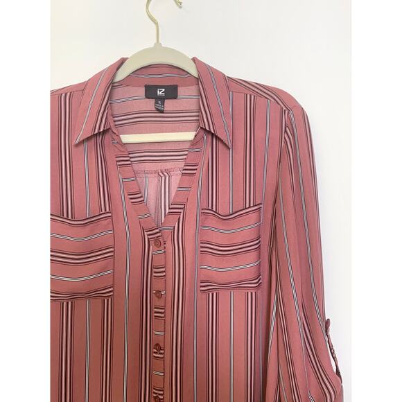 Womens Fall XL Button Front Striped Blouse Pink and Black Casual Workwear Flowy - Picture 5 of 9